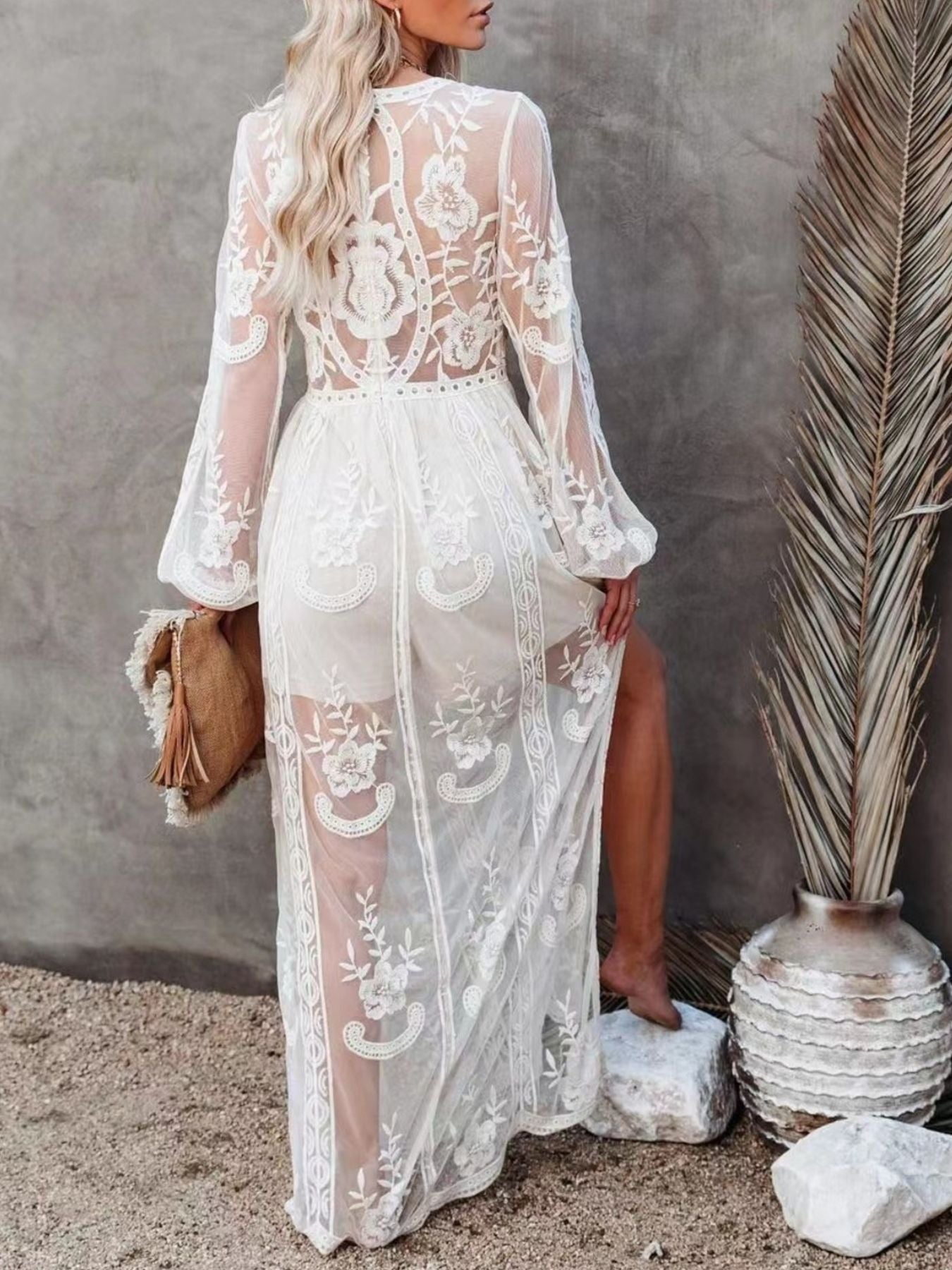 Floral Lace Slit Maxi Dress - Girly Tea