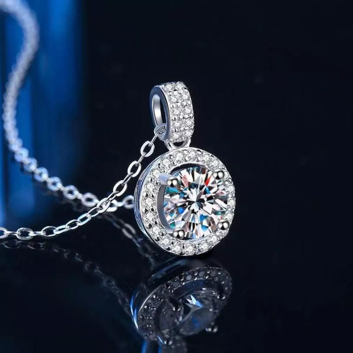 1 Carat Moissanite 925 Sterling Silver Pendant Necklace - Girly Tea