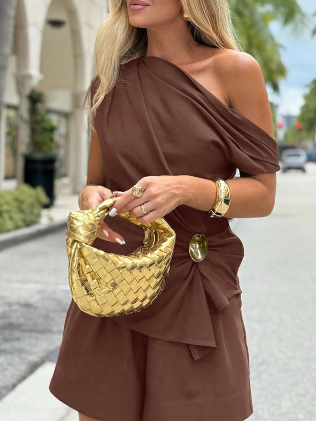 One-Shoulder Top and Shorts Set - Girly Tea