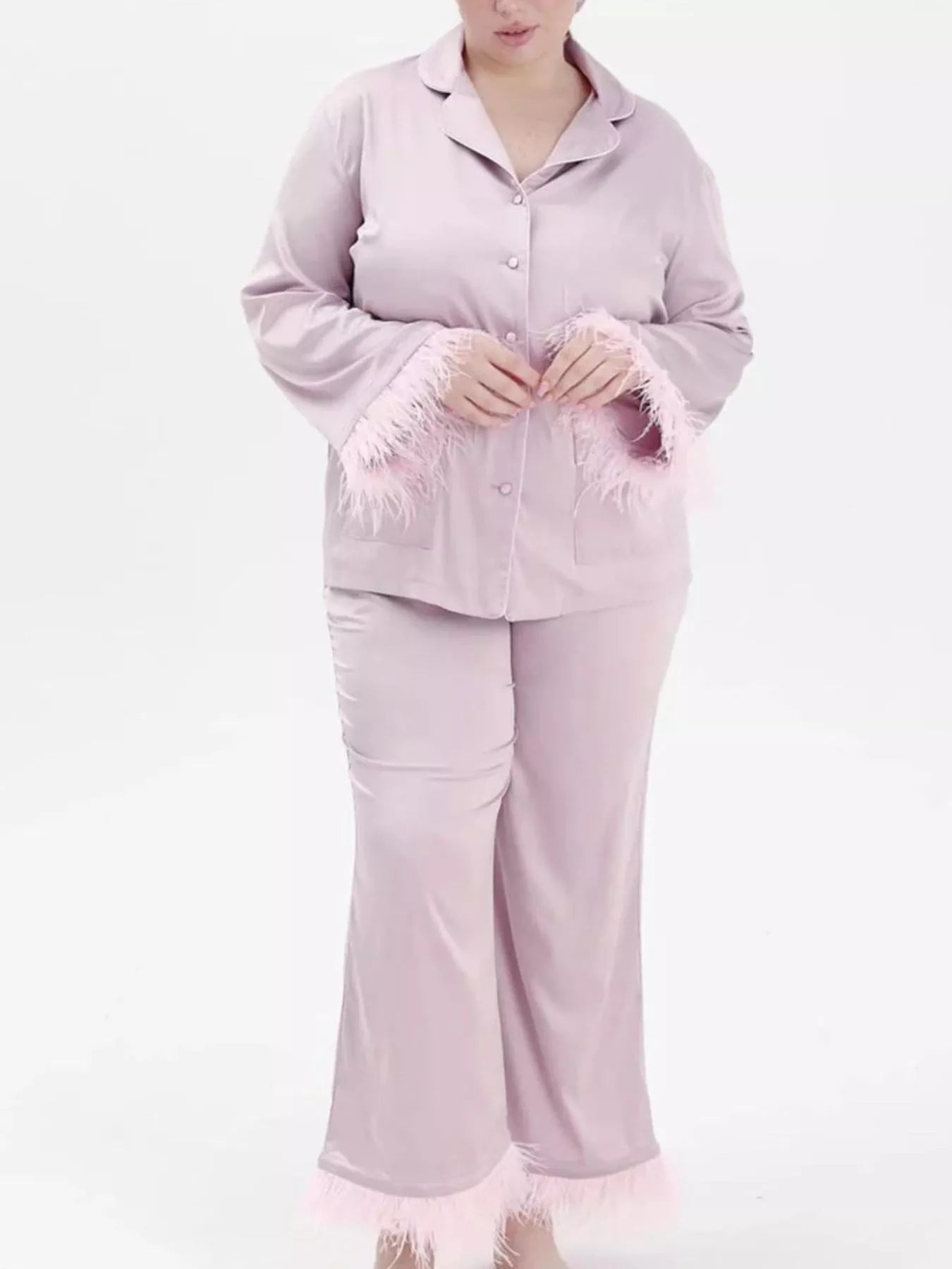 Silky Button Up Top and Pants Lounge Set - Girly Tea