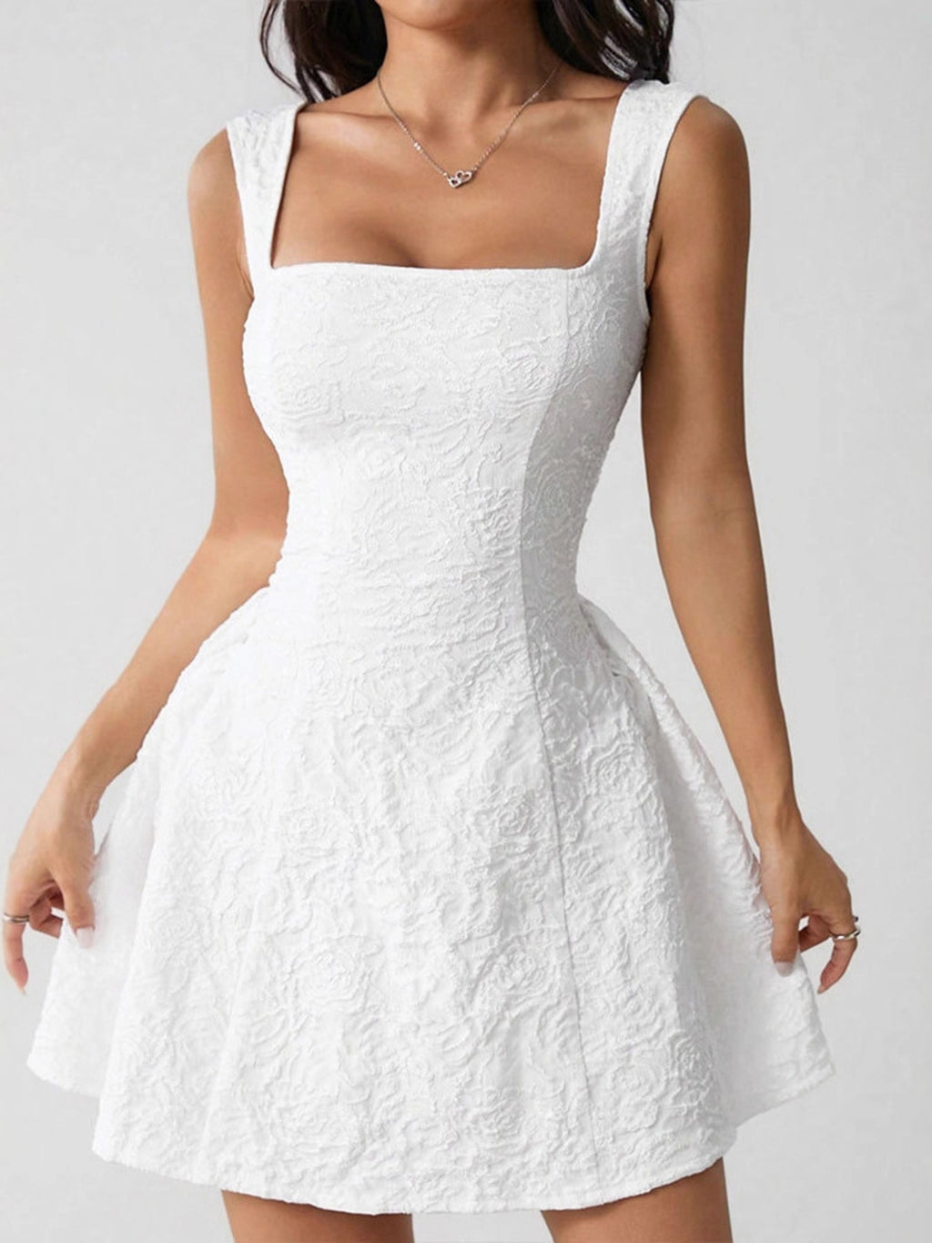 Textured Square Neck Mini Dress - Girly Tea