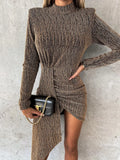 Heathered Mock Neck Long Sleeve Mini Dress - Girly Tea