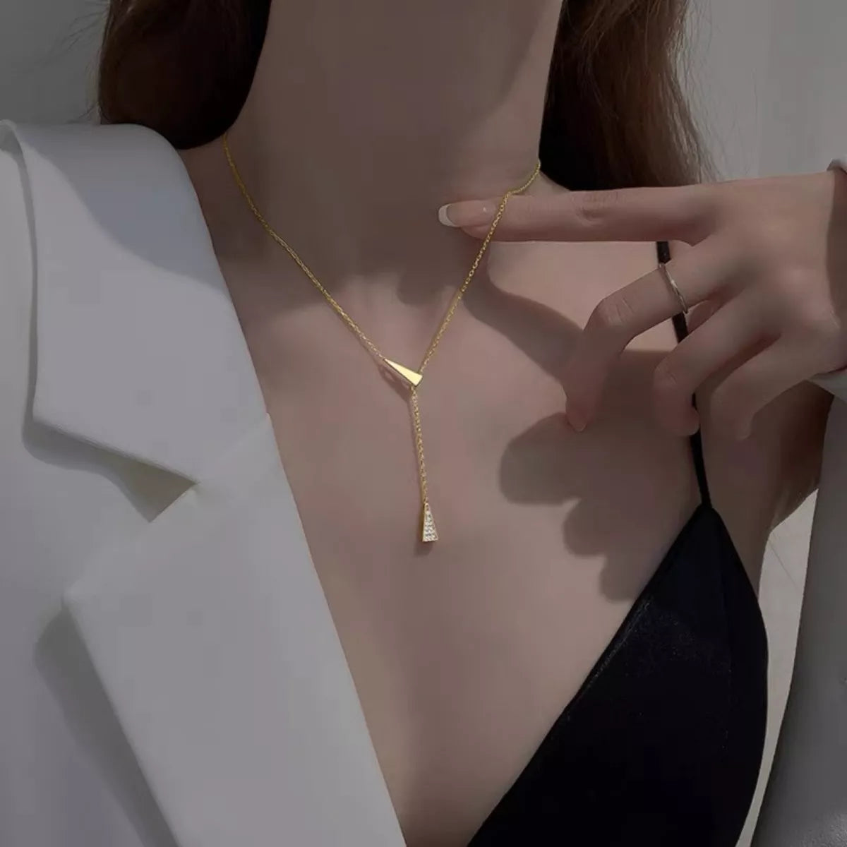 Triangle Pendant Y Necklace - Girly Tea