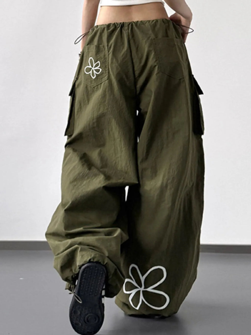 Drawstring Wide Leg Cargo Pants - Girly Tea