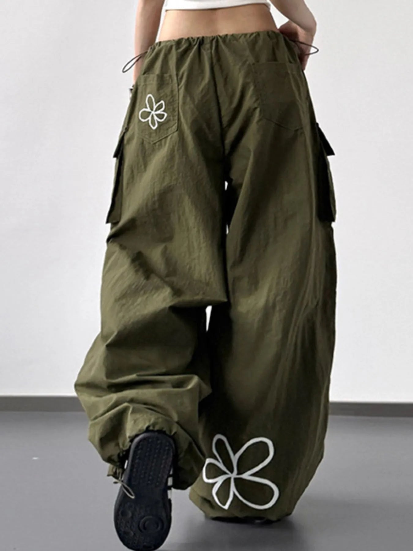 Drawstring Wide Leg Cargo Pants - Girly Tea