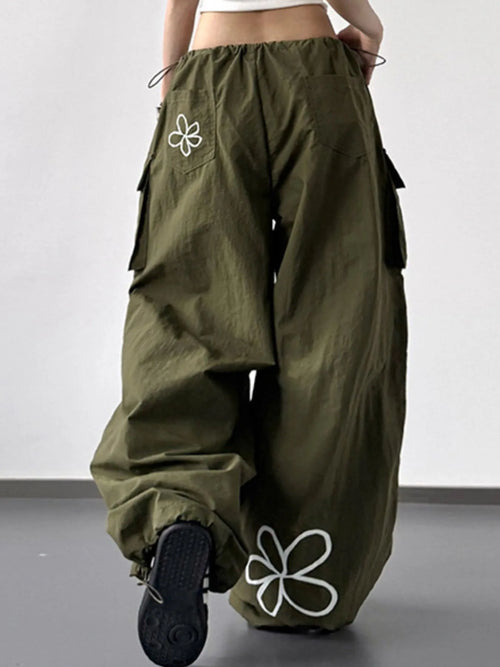 Drawstring Wide Leg Cargo Pants - Girly Tea