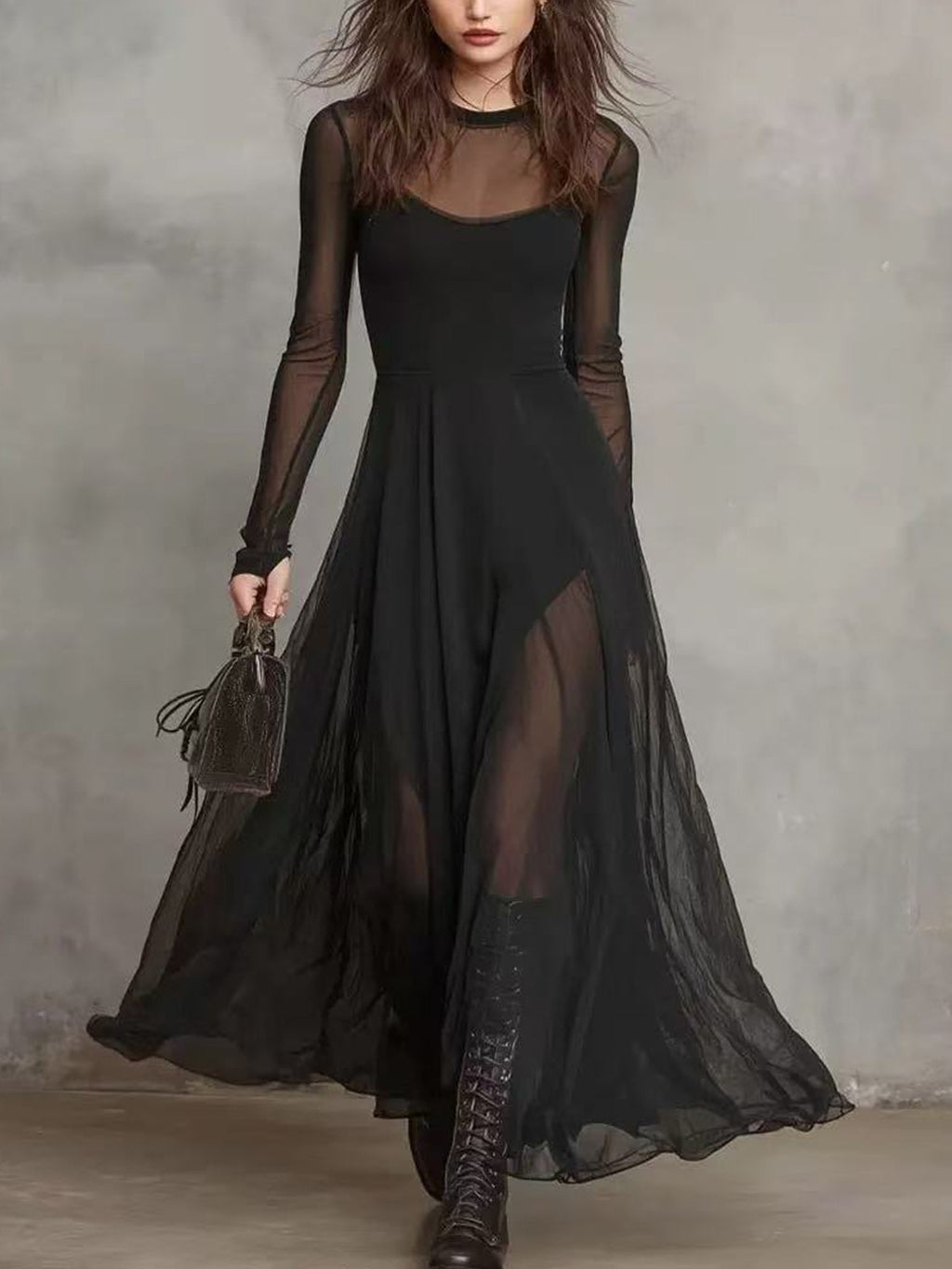 Sheer Mesh Maxi Dress Two-Piece Set - Girly Tea