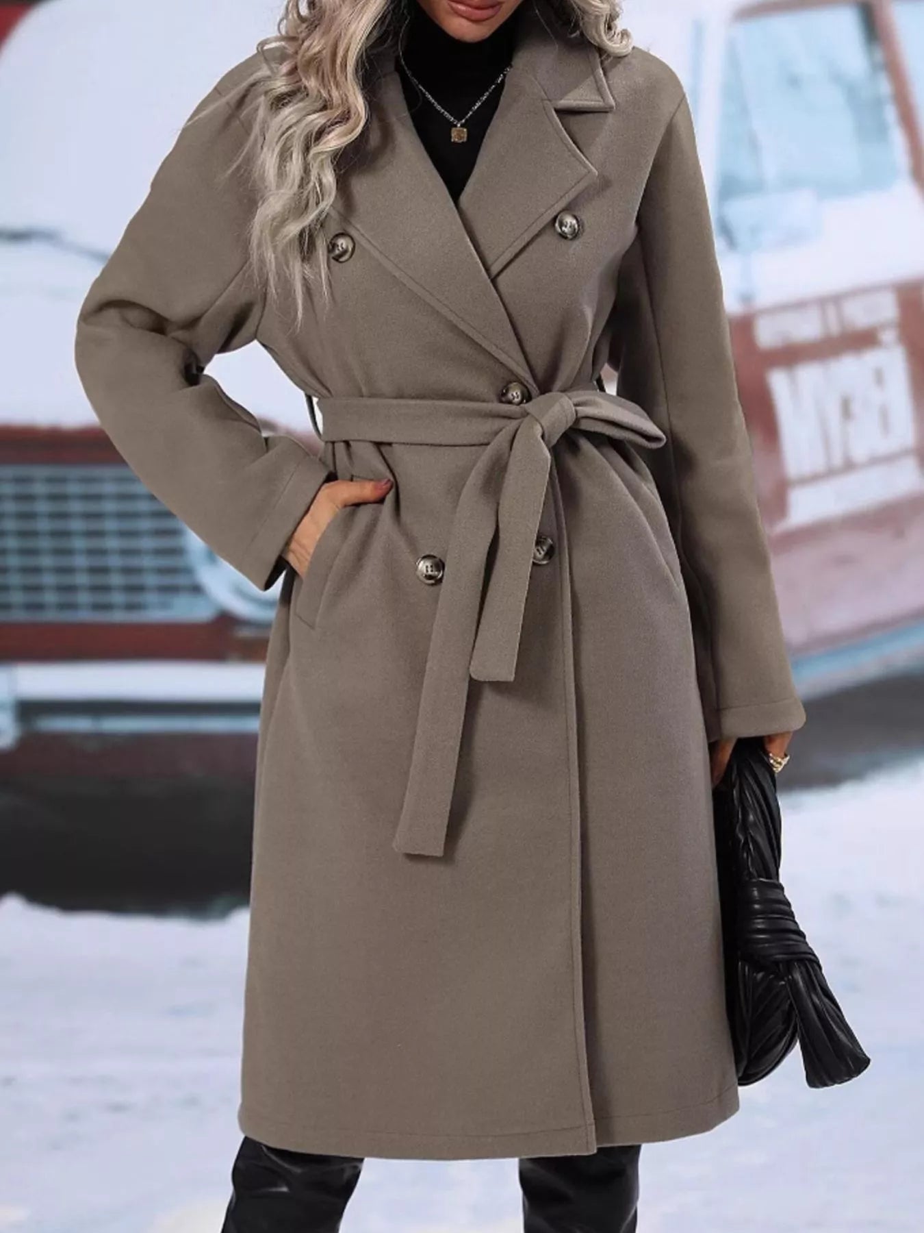 Double-Breasted Tie Waist Coat - Girly Tea