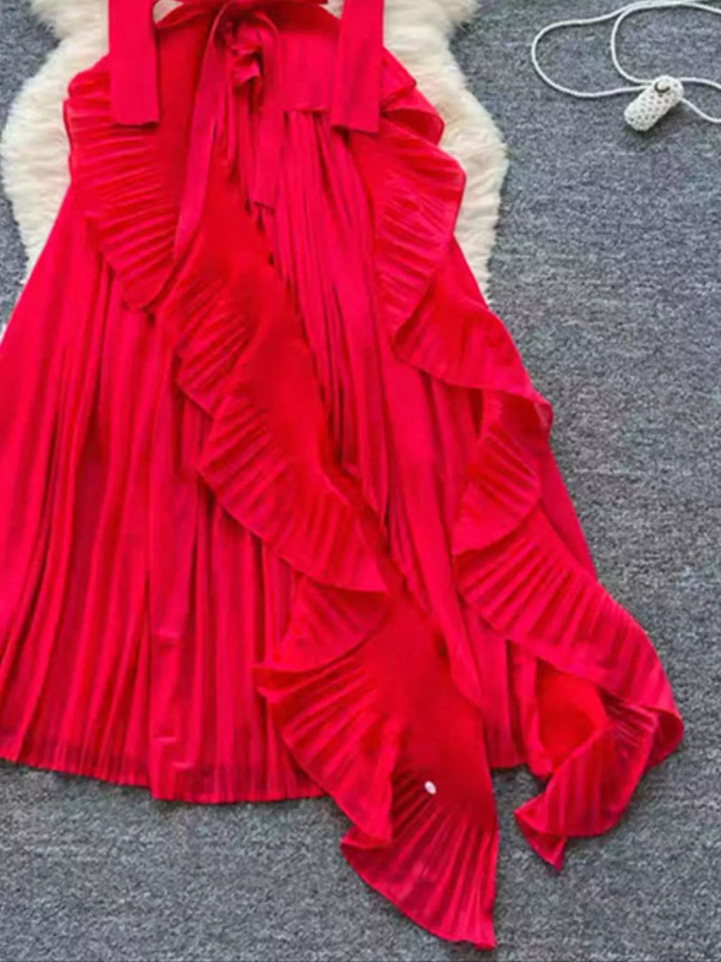 Ruffle Trim Pleated Midi Dress - Girly Tea