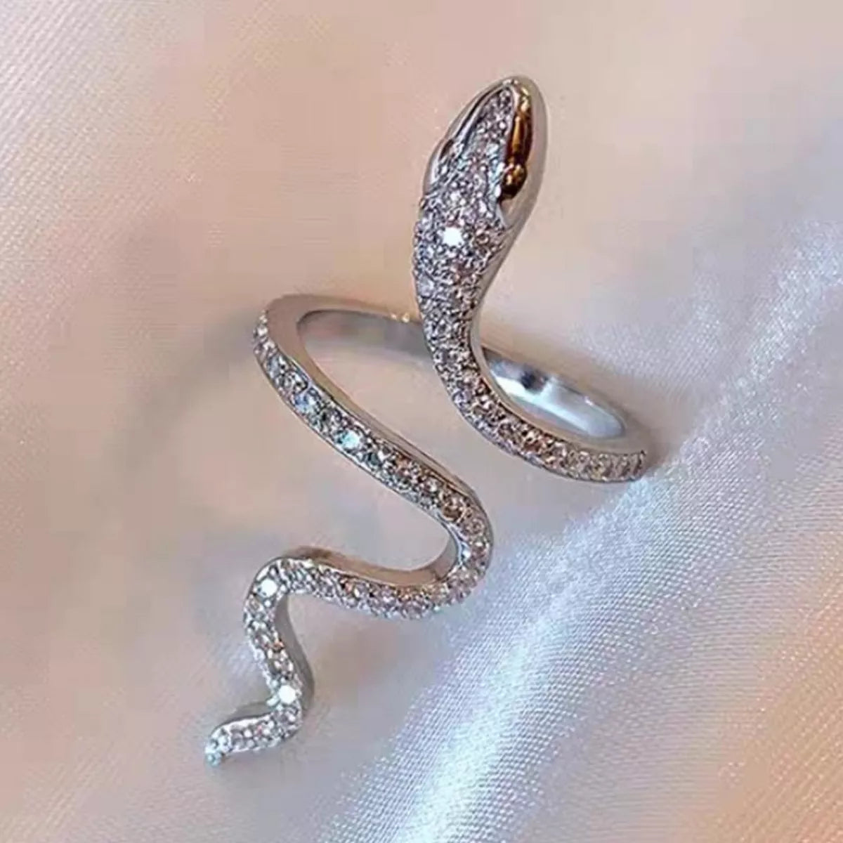 925 Sterling Silver Zircon Snake Bypass Ring - Girly Tea