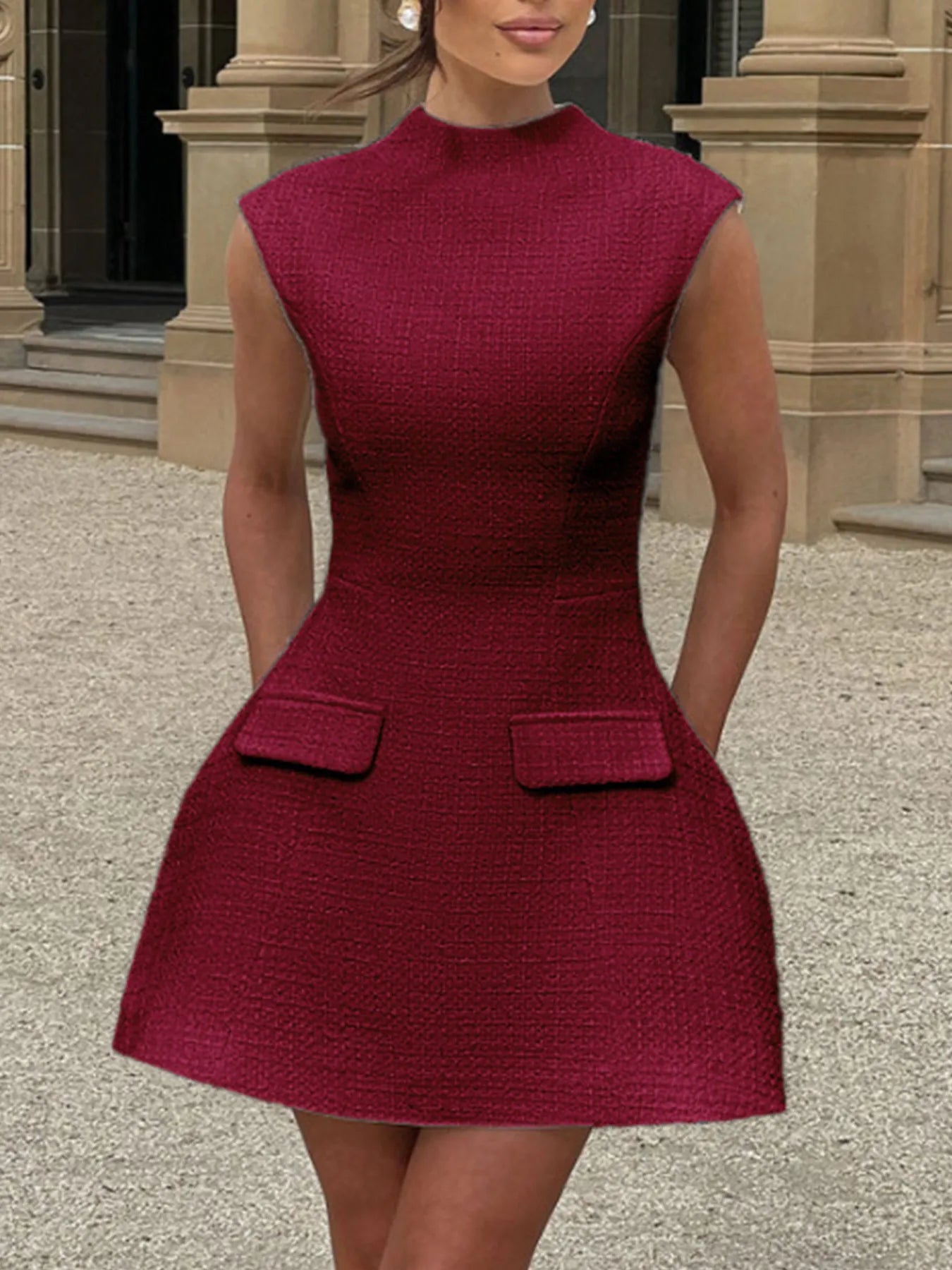 Cutout Back Round Neck Cap Sleeve Mini Dress - Girly Tea