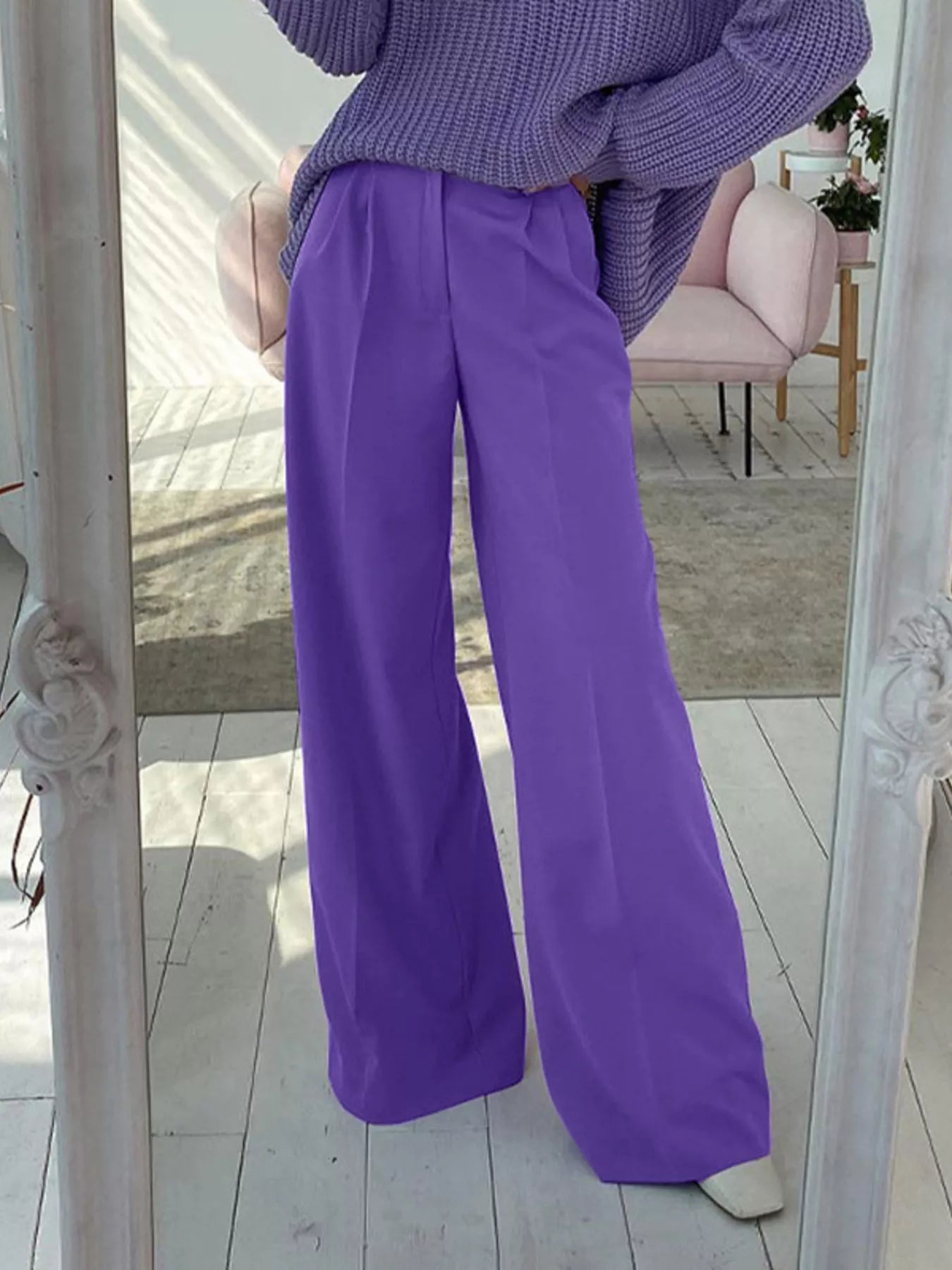 Wide Leg Pleated Pants - Girly Tea
