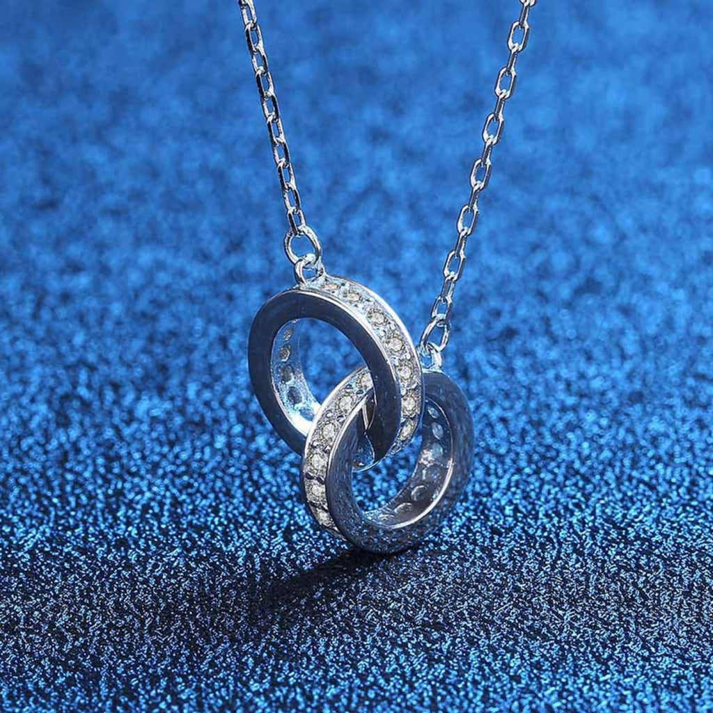 925 Sterling Silver Double Circle Pendant Necklace - Girly Tea