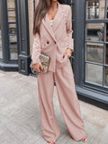 Buttoned Lapel Collar Long Sleeve Blazer and Pants Set - Girly Tea