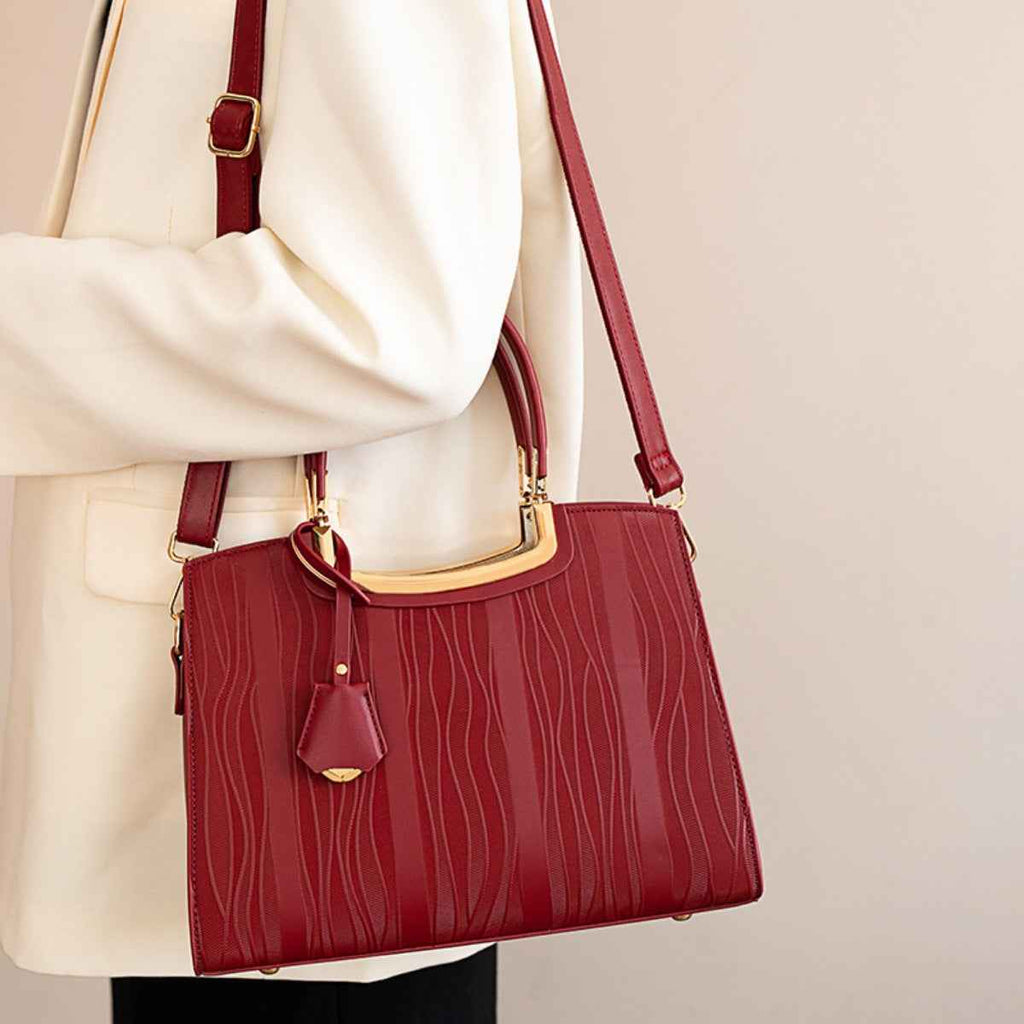 Textured Leather Top Handle Handbag
