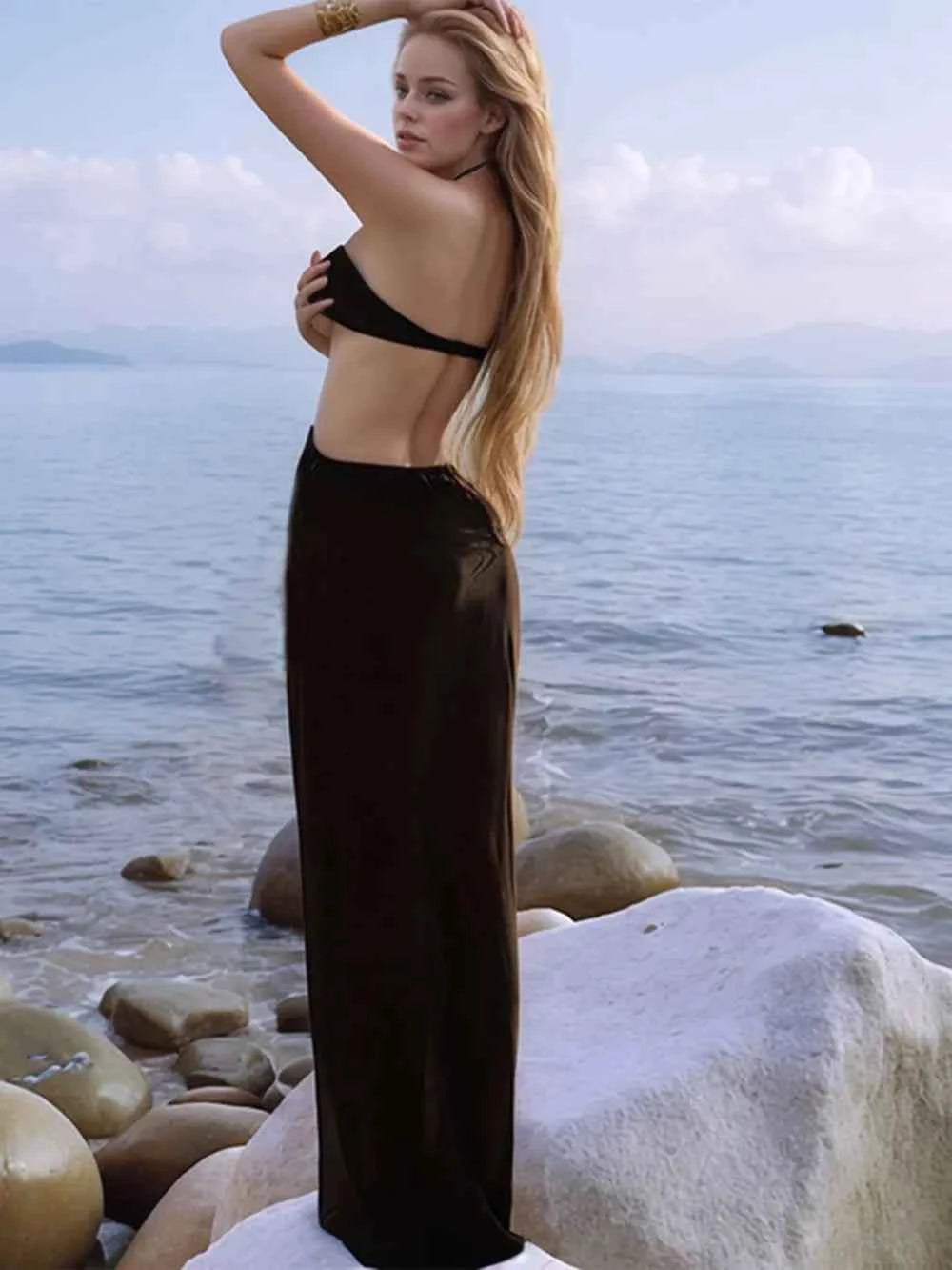 Backless Halter Neck Cover-Up Dress