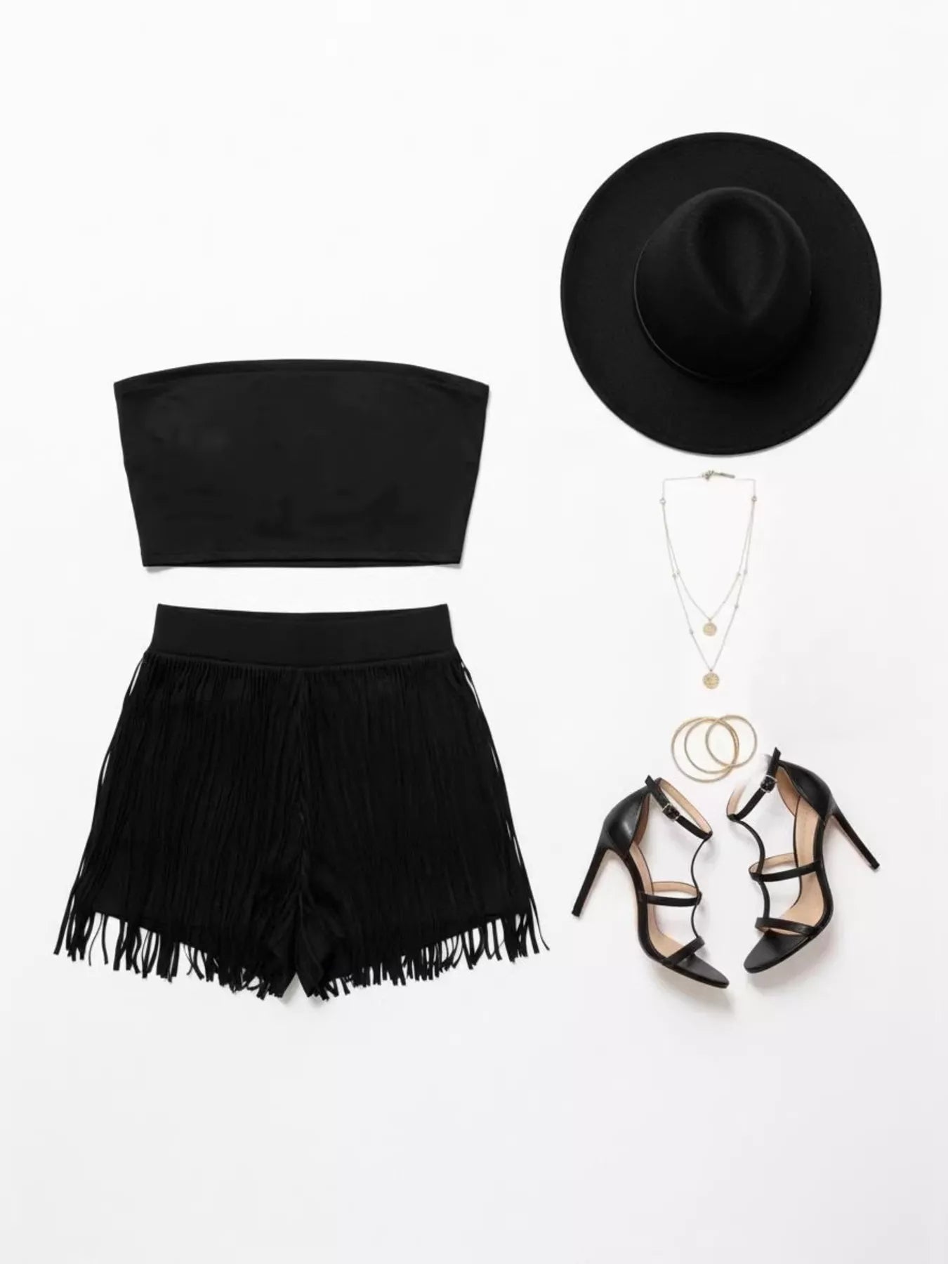 Tube Top and Fringe Shorts Set - Girly Tea