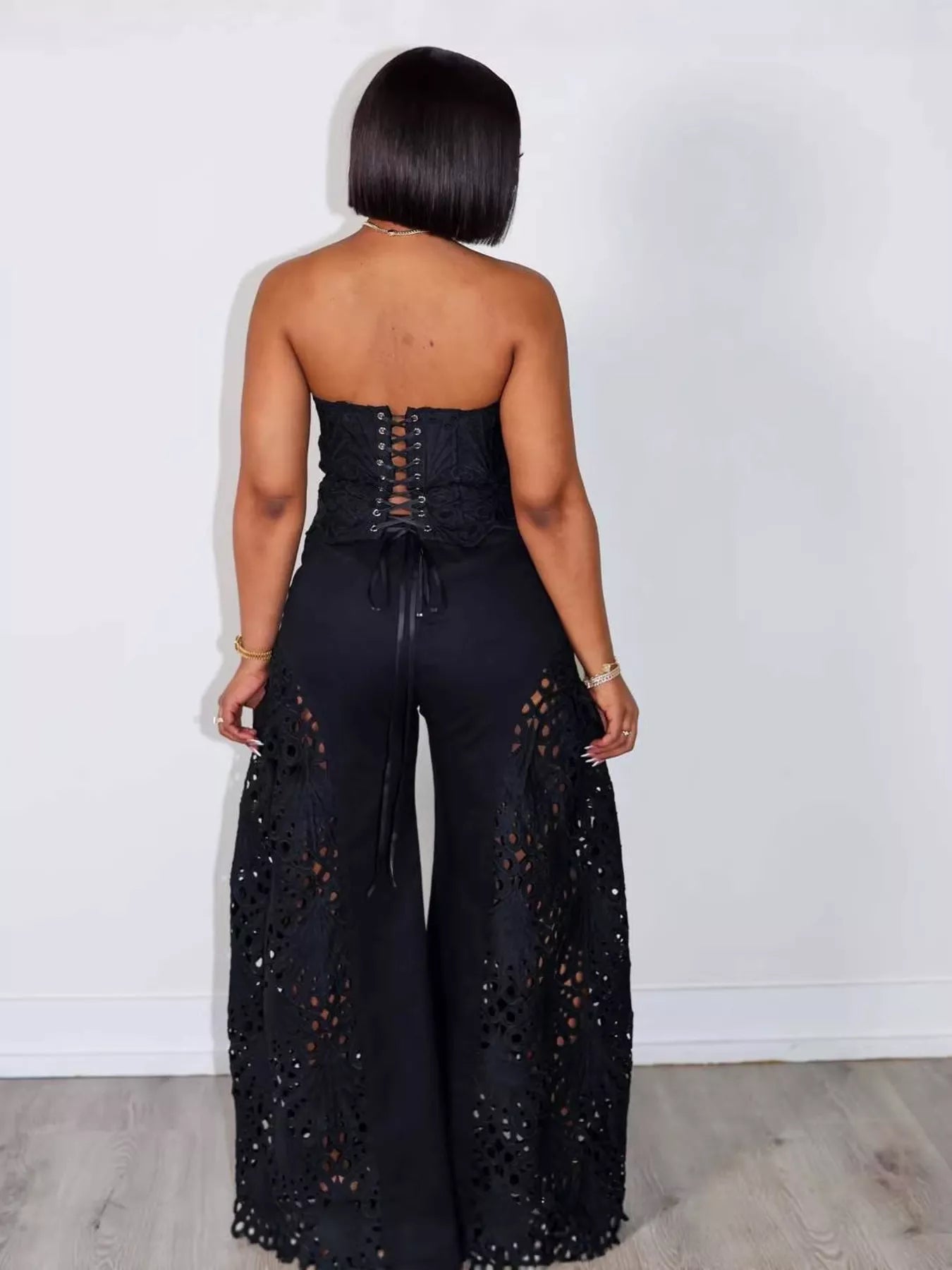 Cutout Tube Top and Wide Leg Pants Set - Girly Tea