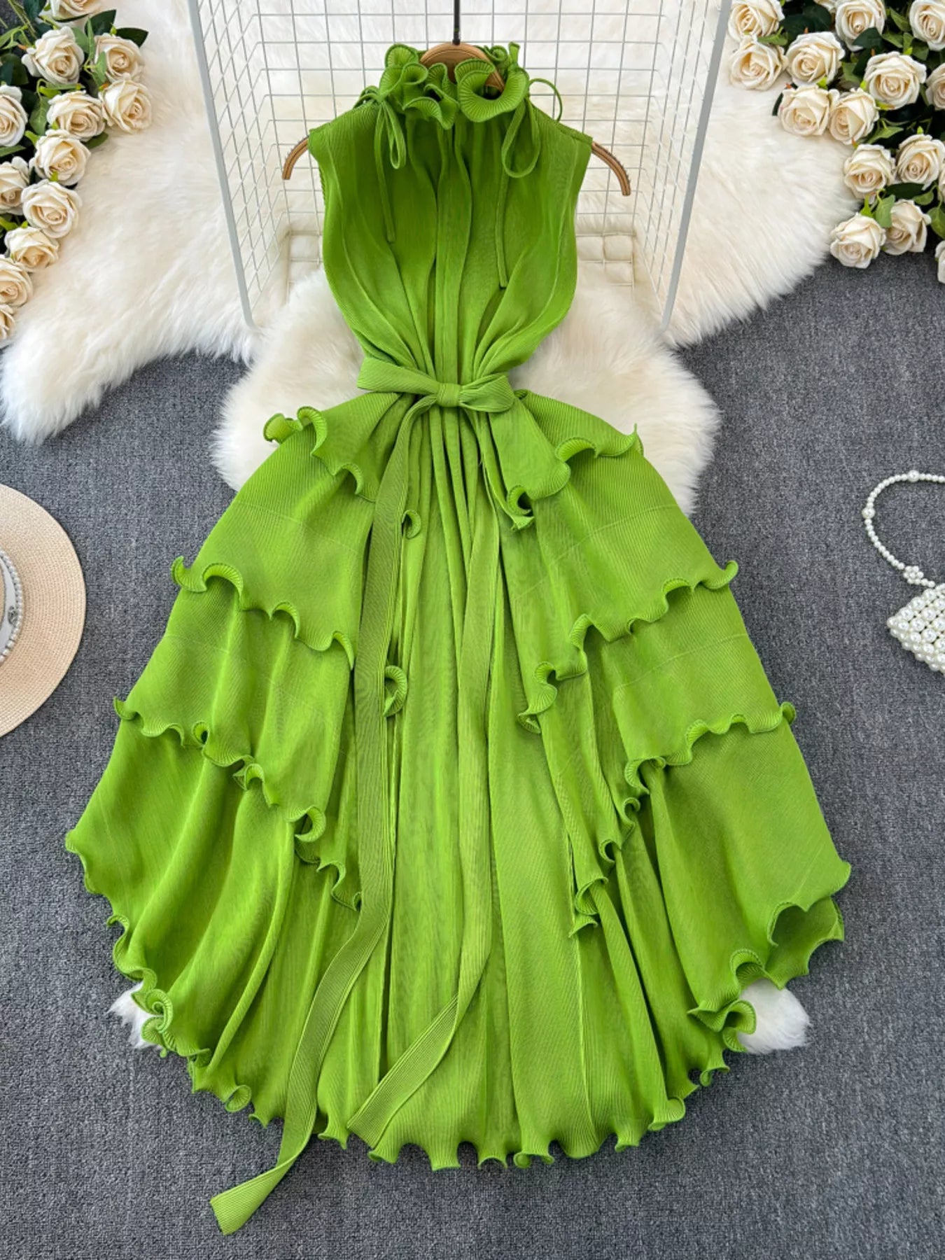 Ruffled Tiered Sleeveless Midi Dress - Girly Tea