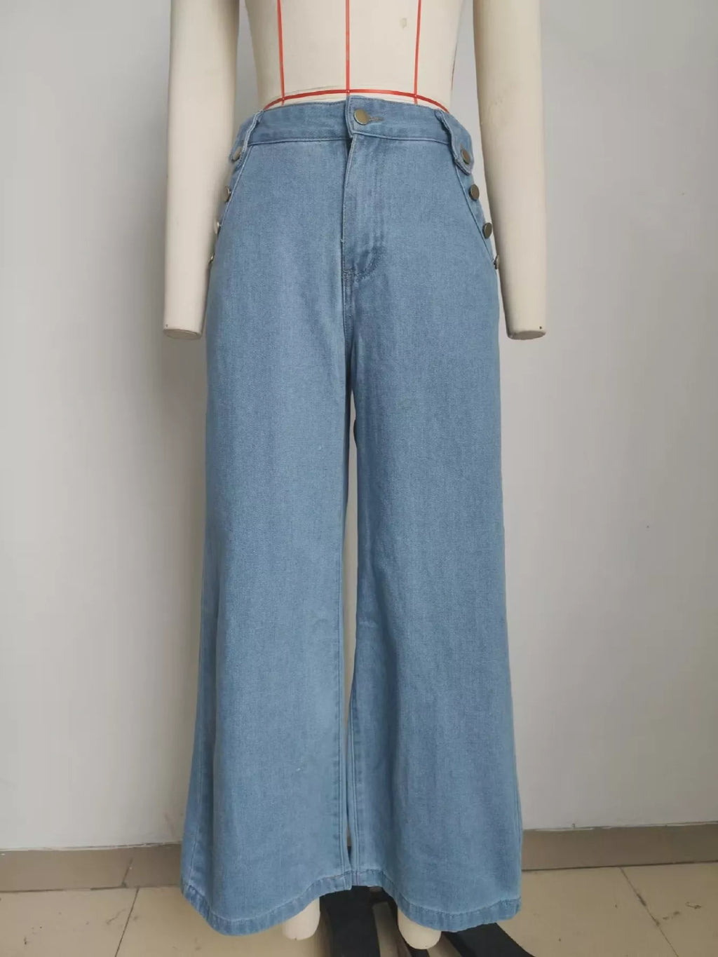 Sleeveless Button-Front Vest and Pants Denim Set - Girly Tea