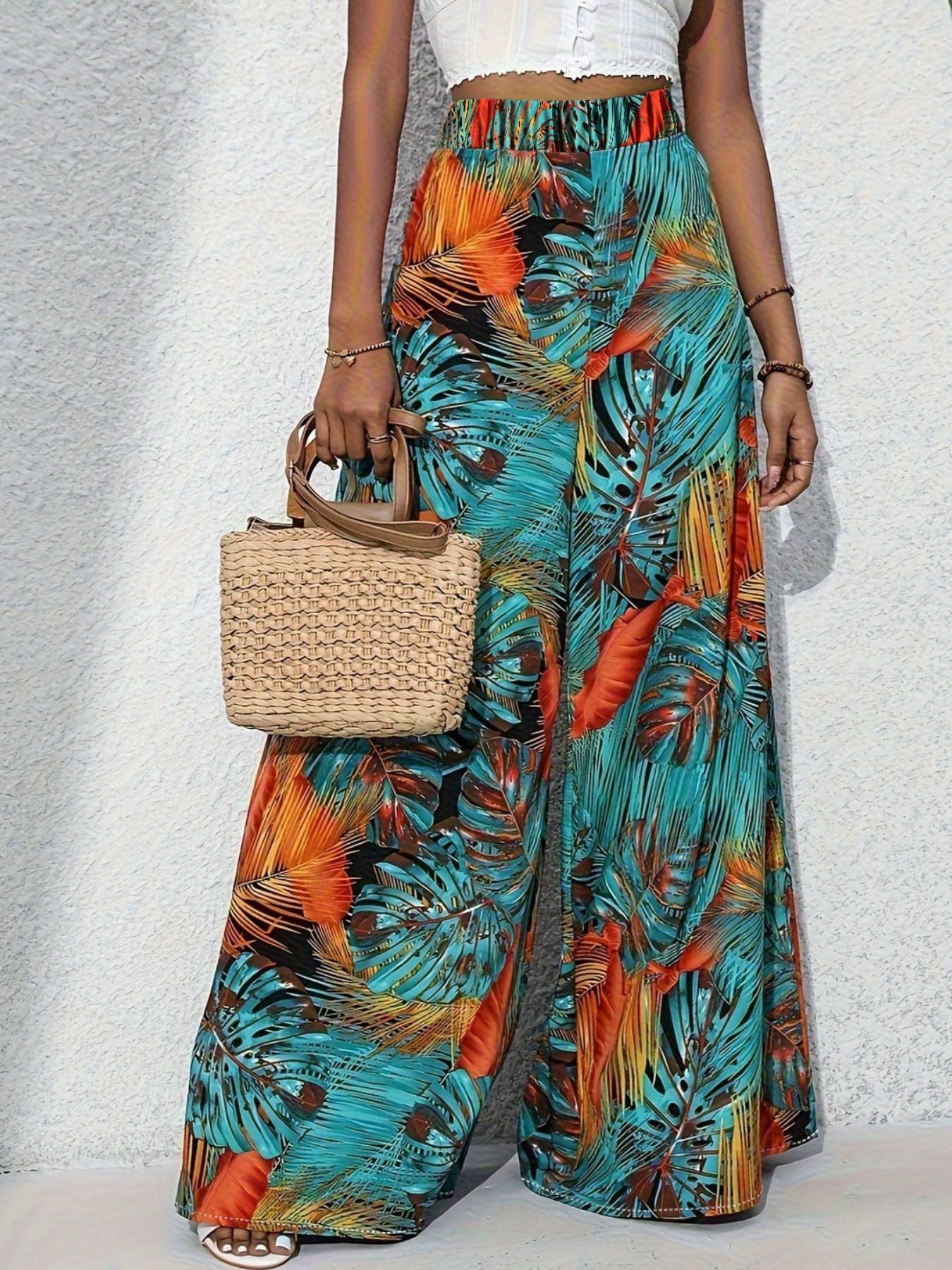 Tropical Print Wide Leg Pants - Girly Tea