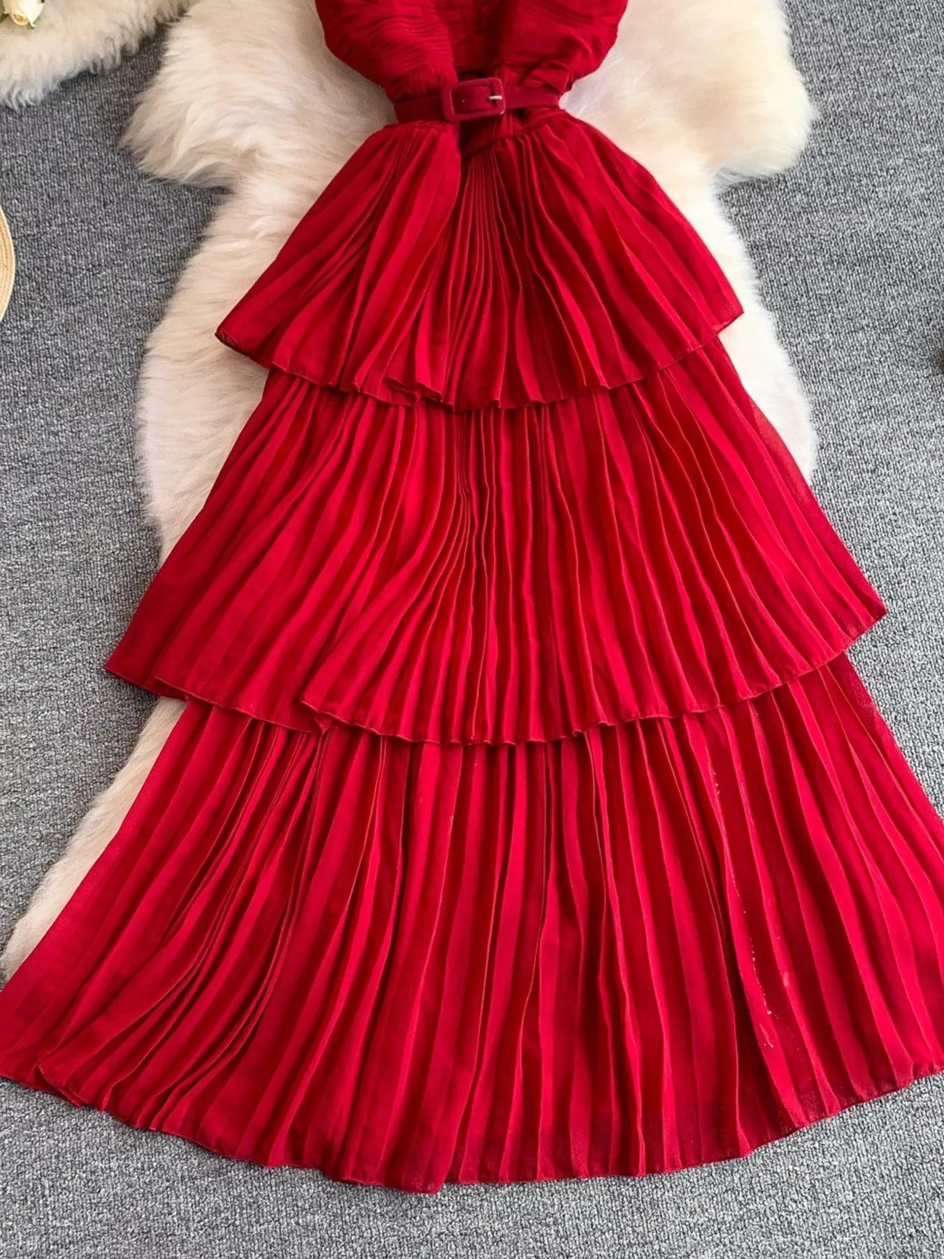 Pleated Layered Spaghetti Strap Midi Dress - Girly Tea