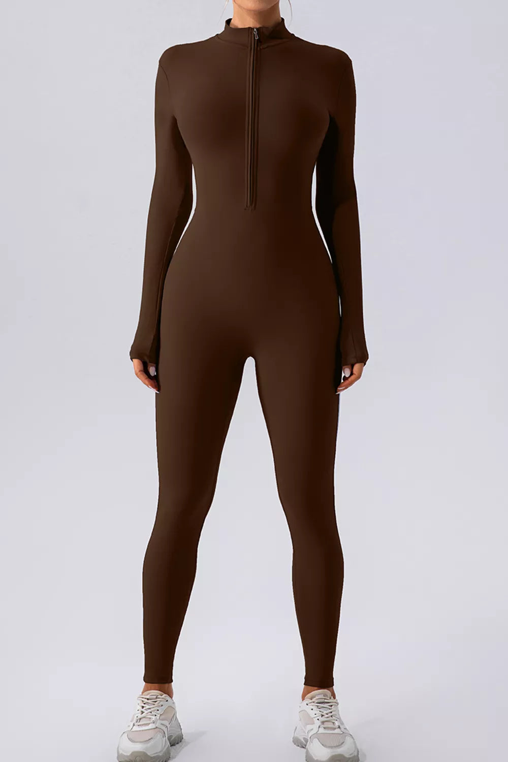Half Zip Mock Neck Active Jumpsuit - Girly Tea