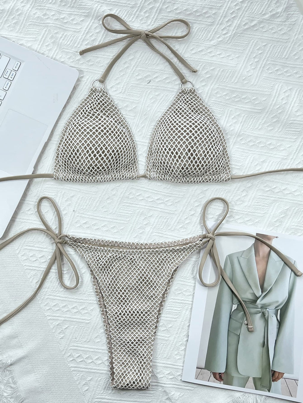 Halter Neck Tie Back Bikini Set - Girly Tea