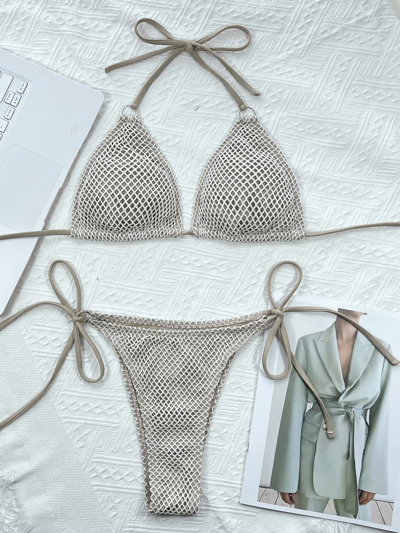 Halter Neck Tie Back Bikini Set - Girly Tea