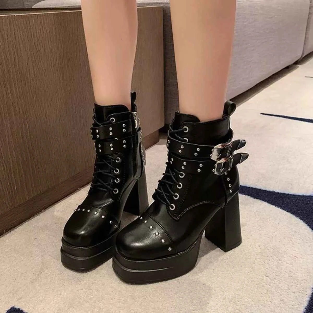 Round Toe Block Heels Boots