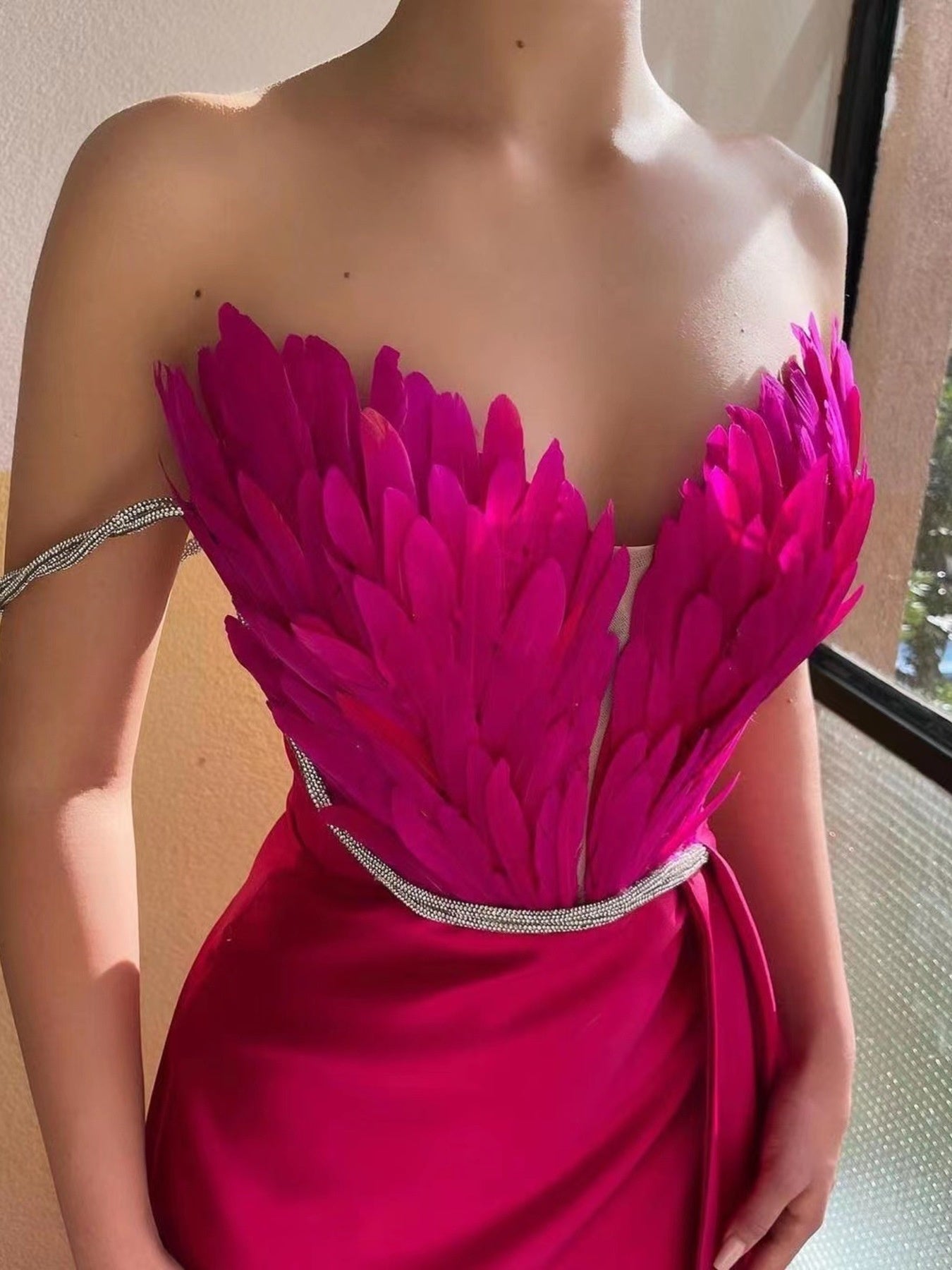 Feather Embellished Slit Maxi Dress - Girly Tea