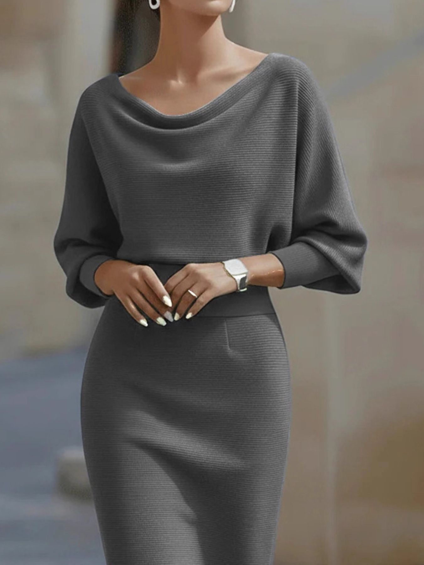 Cowl Neck Knit Bodycon Dress - Girly Tea