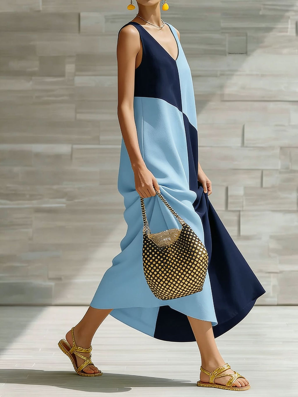 Color Block Sleeveless Maxi Dress - Girly Tea
