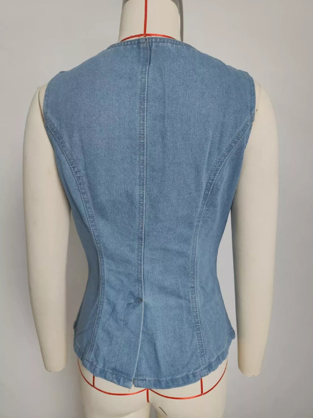Sleeveless Button-Front Vest and Pants Denim Set - Girly Tea
