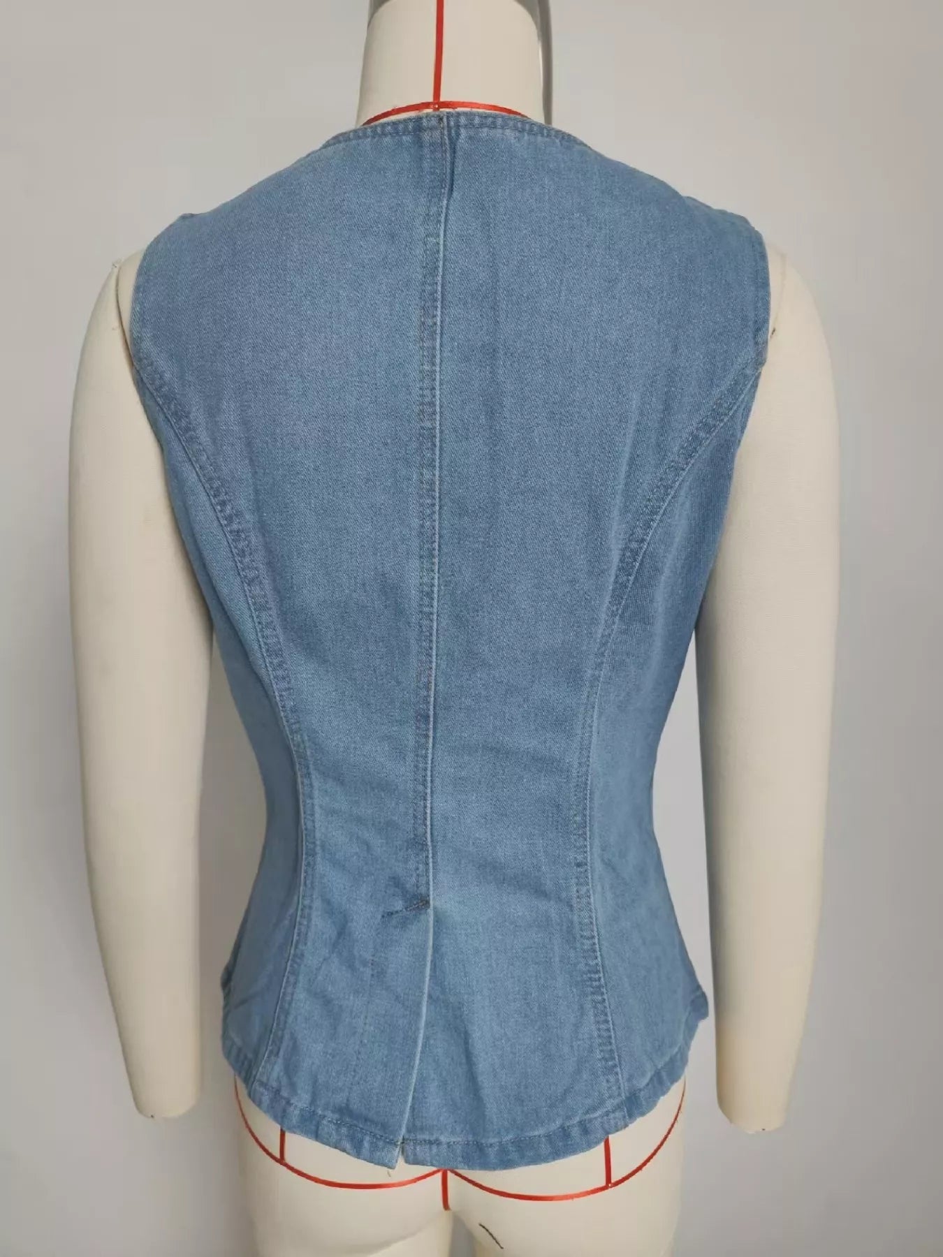 Sleeveless Button-Front Vest and Pants Denim Set - Girly Tea