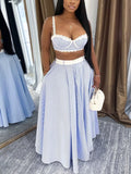 Striped Lace Trim Cami and Skirt Two-Piece Set - Girly Tea
