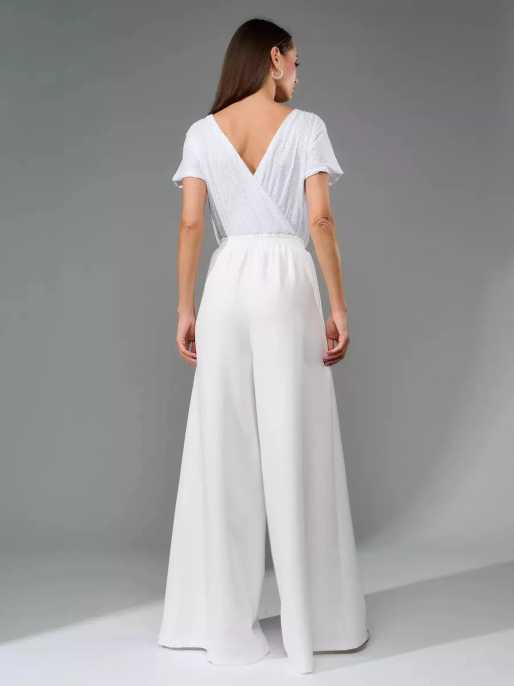 Full Size Sequin Short Sleeve Wide Leg Jumpsuit Plus Size - Girly Tea