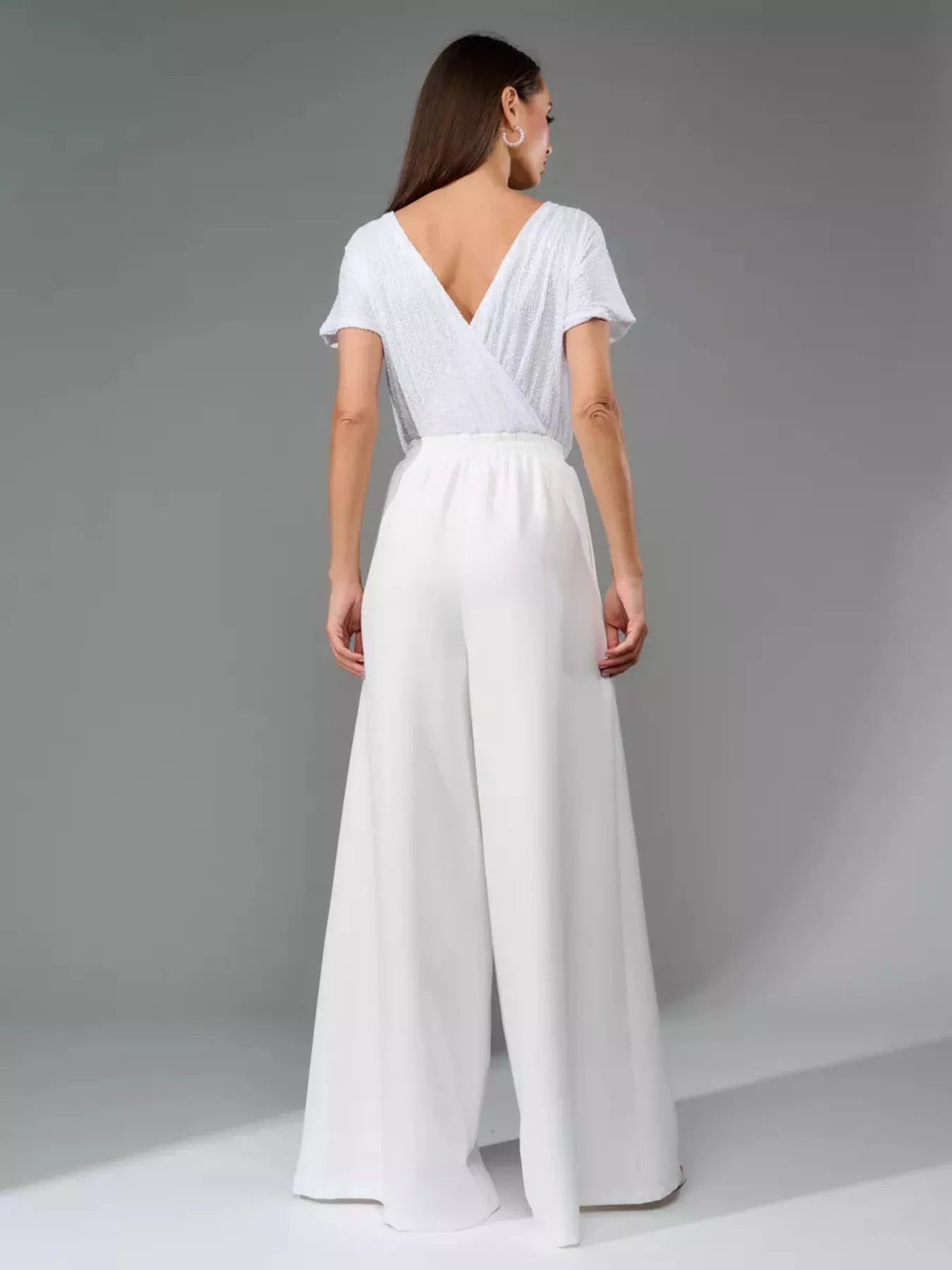 Full Size Sequin Short Sleeve Wide Leg Jumpsuit Plus Size - Girly Tea