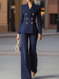Striped Double-Breasted Blazer & Wide Leg Pants Set - Girly Tea