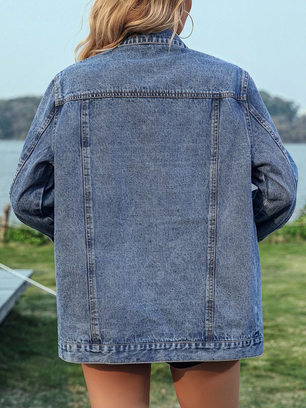 Studded Button Up Denim Jacket - Girly Tea