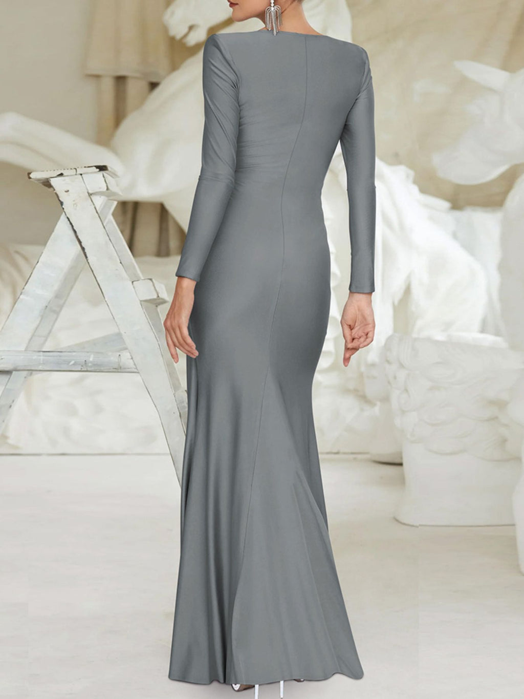 Ruched Knot Front Long Sleeve Maxi Dress - Girly Tea