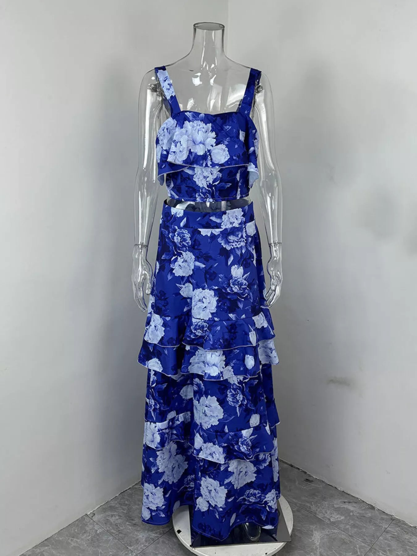 Floral Print Ruffle Cami and Skirt Two-Piece Set - Girly Tea