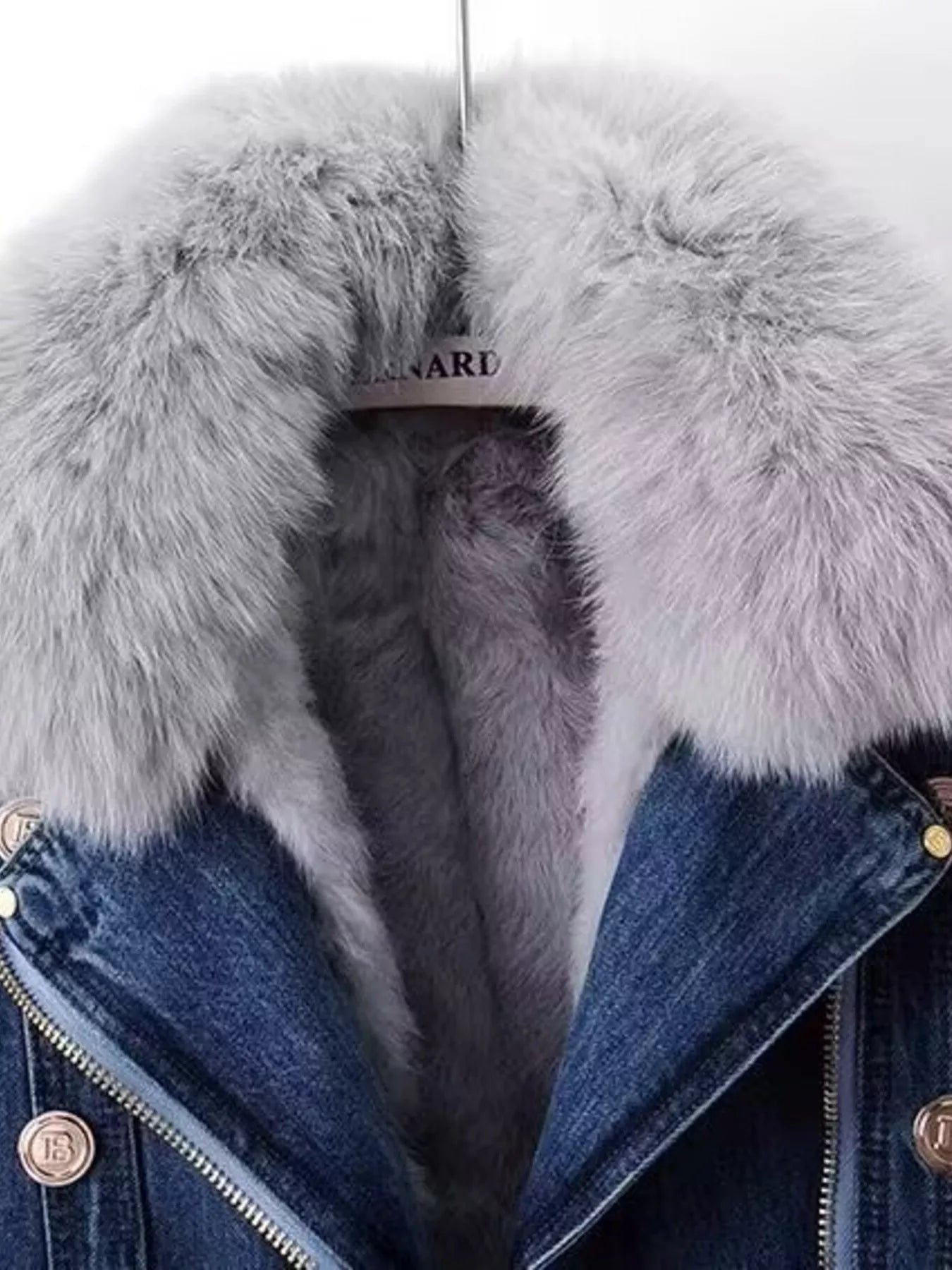 Full Size Faux Fur Collar Denim Jacket Plus Size - Girly Tea