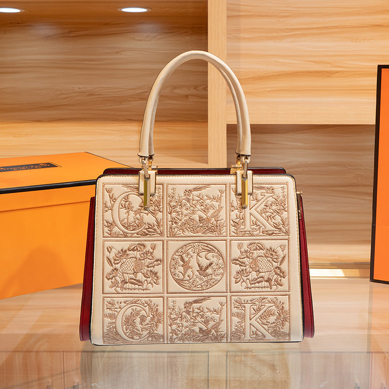 Embroidered Leather Top Handle Handbag - Girly Tea