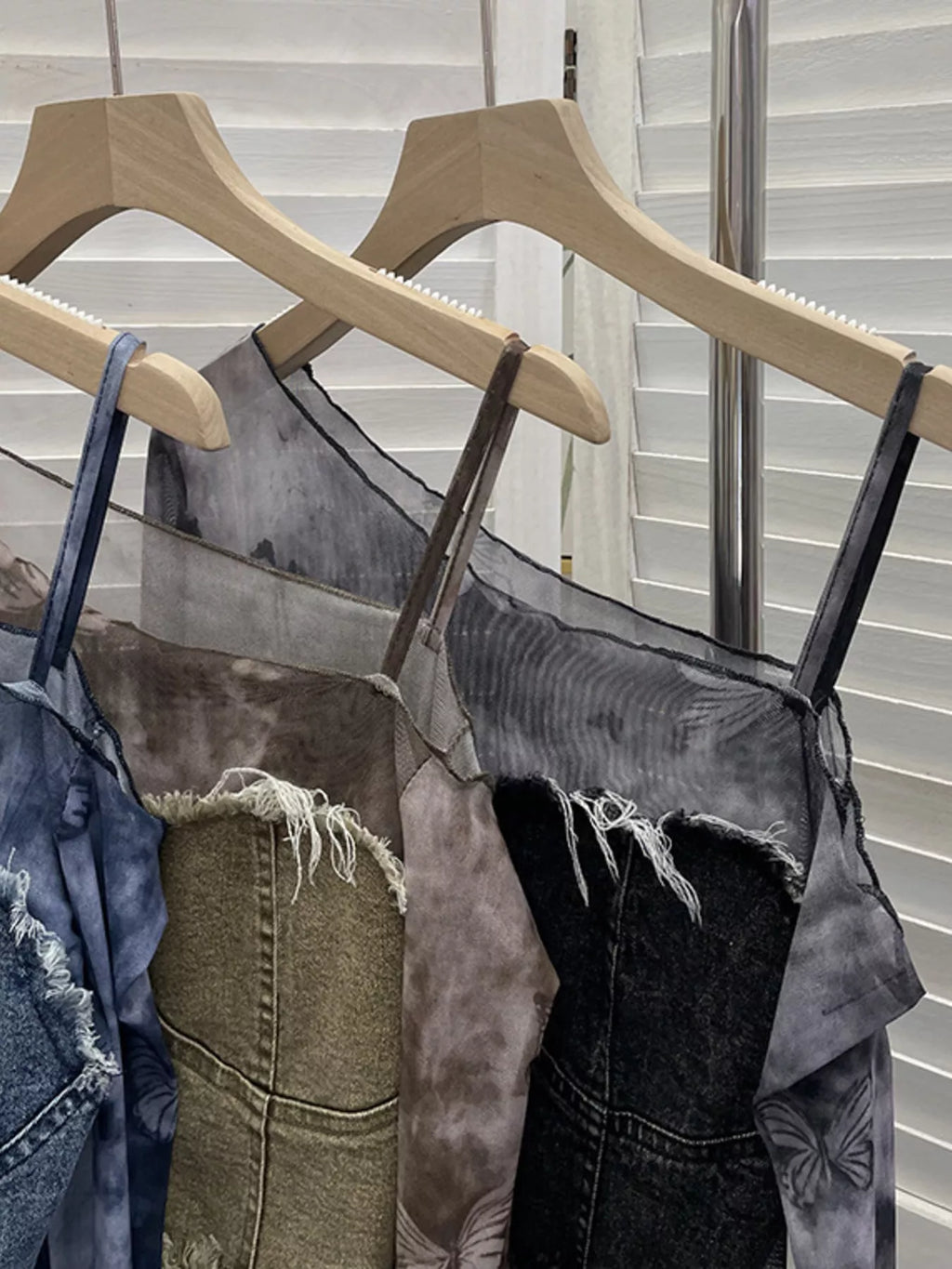 Asymmetrical Neck Denim Patchwork Top - Girly Tea