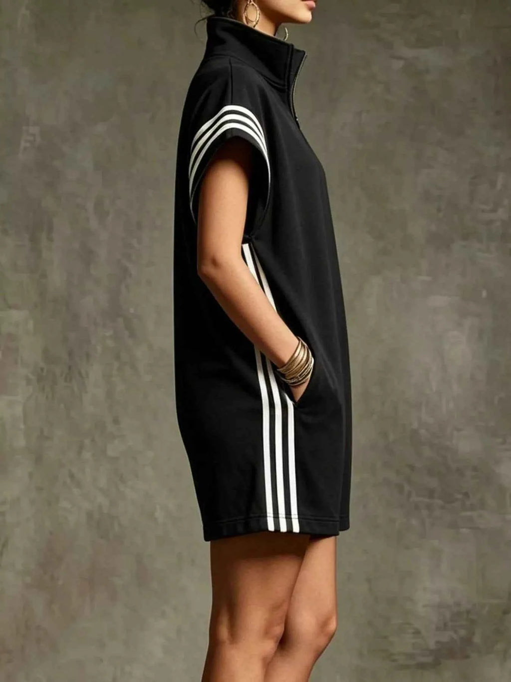 Striped Zip Front Short Sleeve Romper