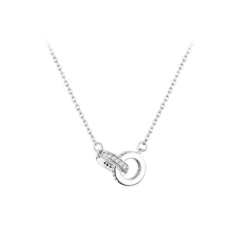 925 Sterling Silver Double Circle Pendant Necklace - Girly Tea