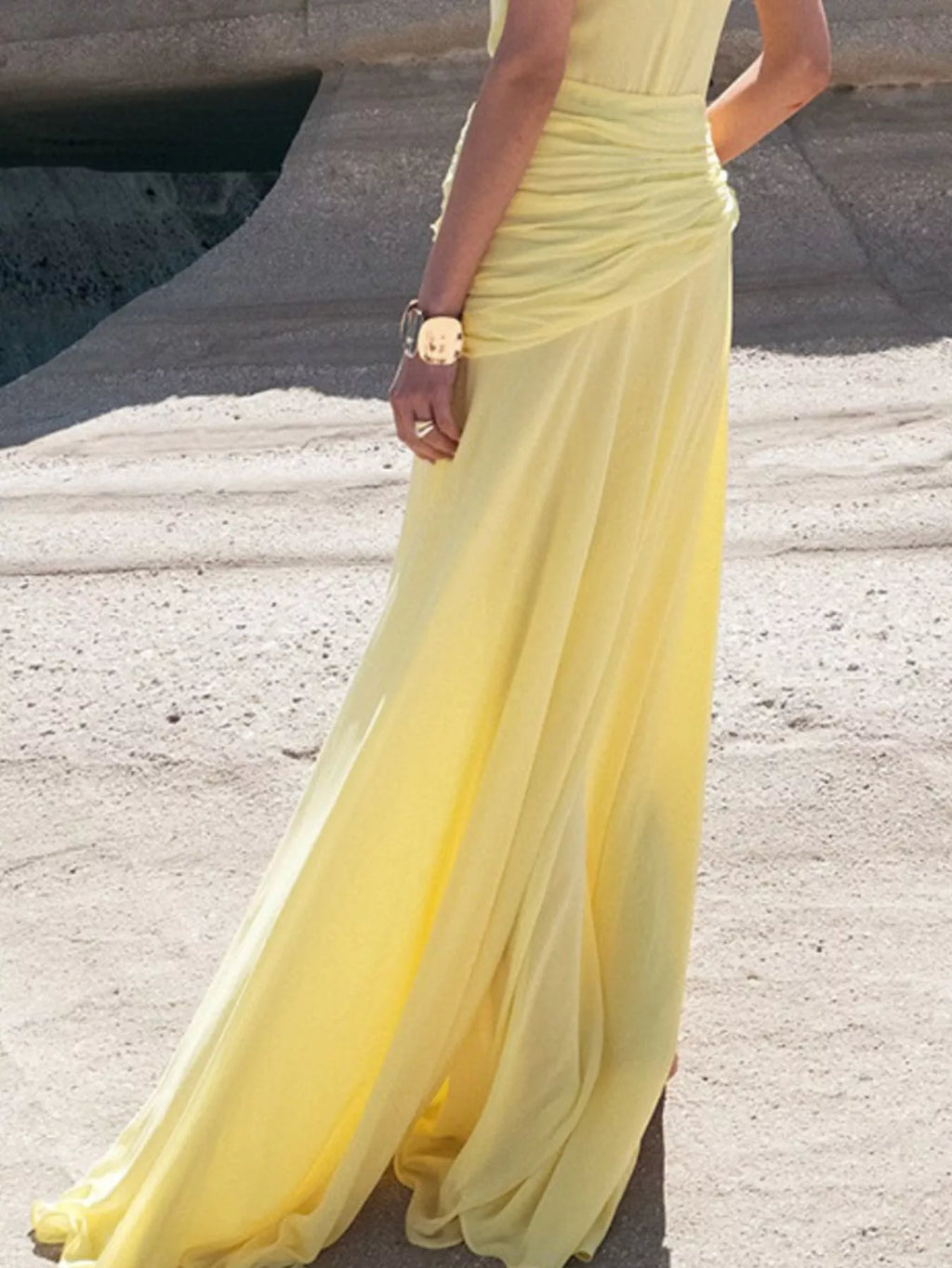 Sleeveless Ruched High-Slit Maxi Dress - Girly Tea