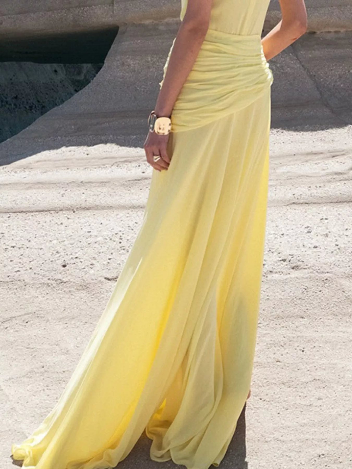 Sleeveless Ruched High-Slit Maxi Dress - Girly Tea
