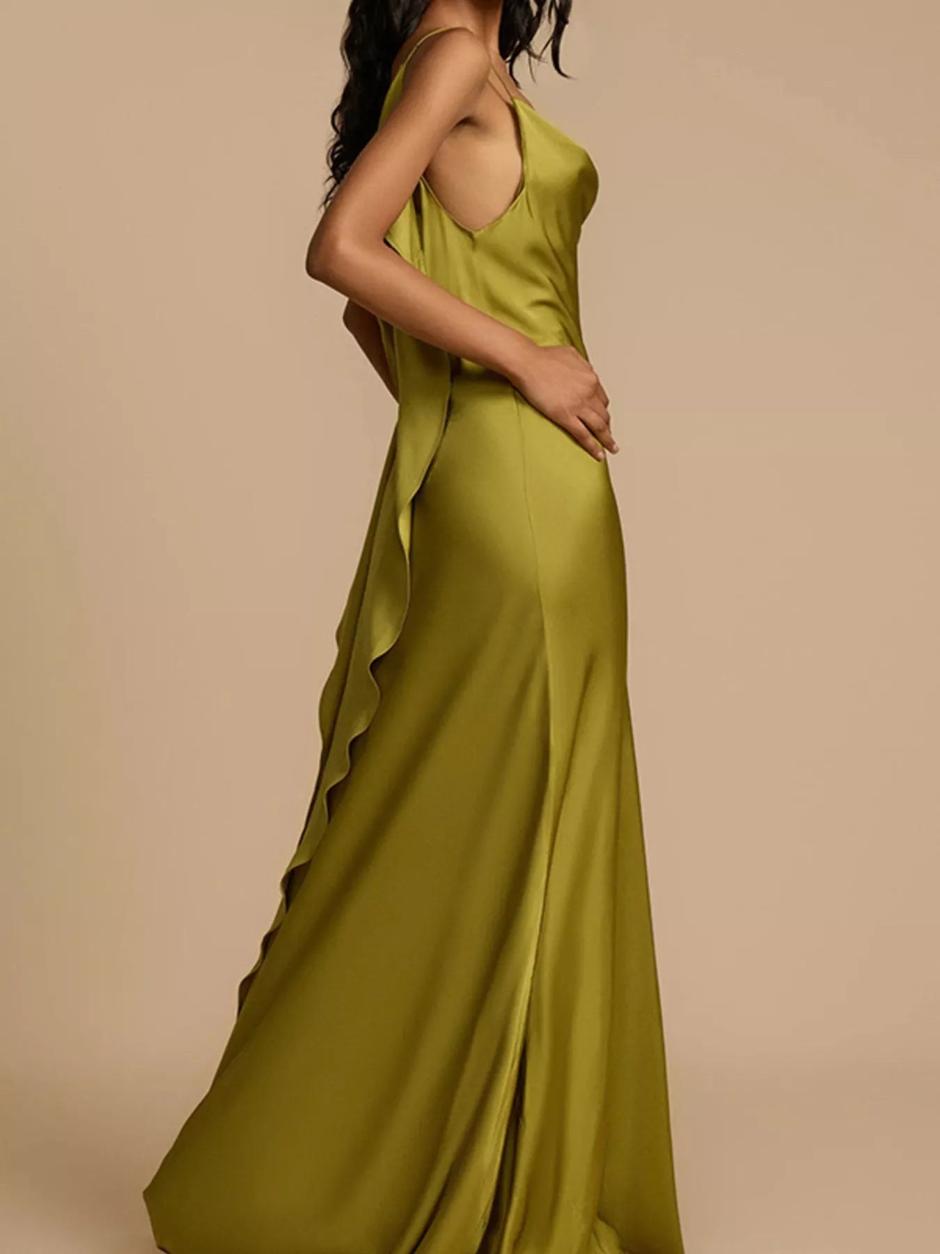 Satin Cowl Neck Slit Maxi Dress - Girly Tea
